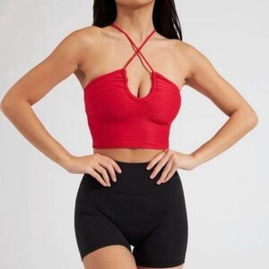 BuffBunny red strappy halter top, size small, worn and washed once. Flawless